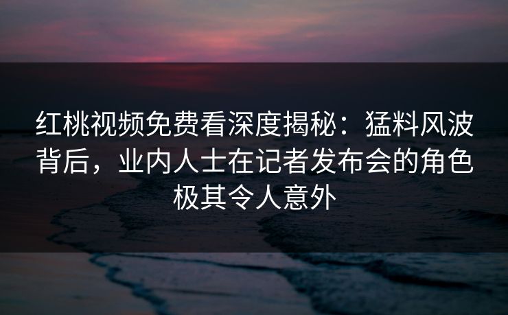 红桃视频免费看深度揭秘：猛料风波背后，业内人士在记者发布会的角色极其令人意外